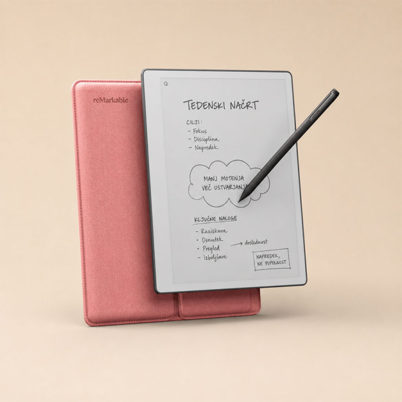 Tablica reMarkable Paper Pure + Marker Plus + ovitek Sleeve Folio Desert Pink