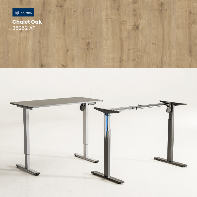 UVI LITE V2 električna dvižna miza Chalet Oak in bel okvir