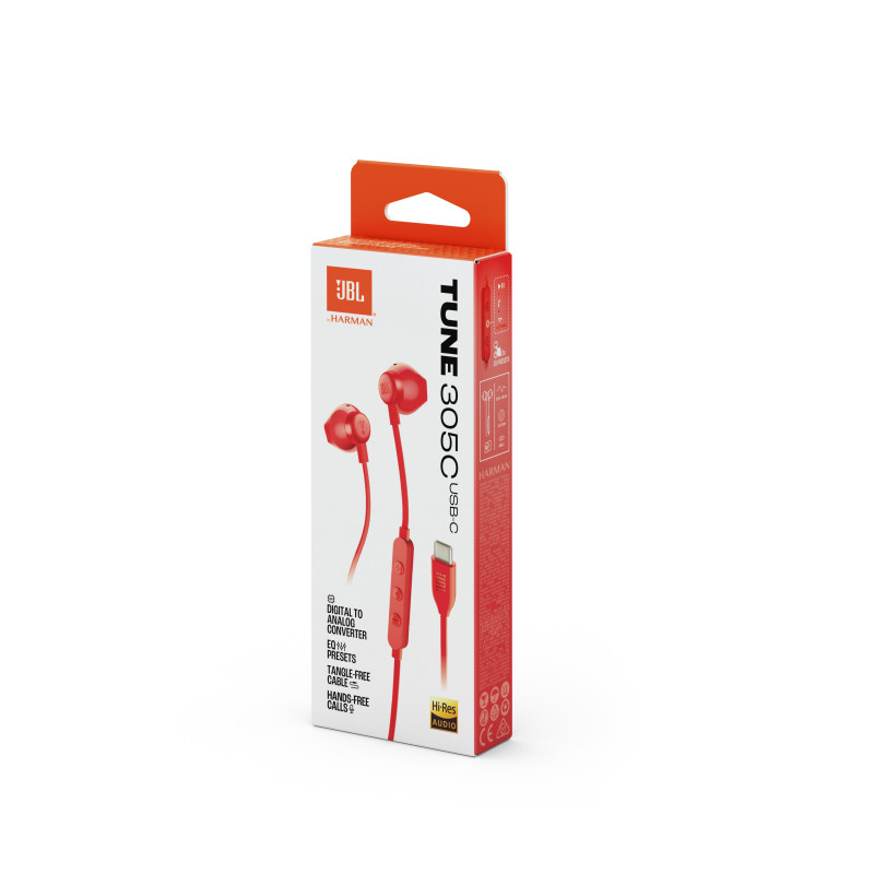 JBL Tune 305C USB-C rdeče slušalke