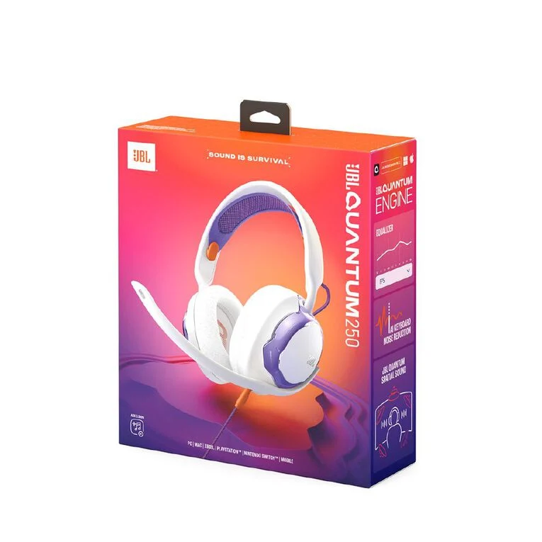 JBL Quantum 250 Wired Gaming Headphones – White / Violet JBL Quantum 250 Wired Gaming Headphones – White / Violet