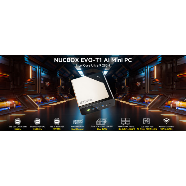 Mini PC GMKtec EVO T1 Intel Ultra 9 285H 64GB RAM + 2TB SSD WIN 11 Pro Mini PC GMKtec EVO T1 Intel Ultra 9 285H 64GB RAM + 2TB SSD WIN 11 Pro