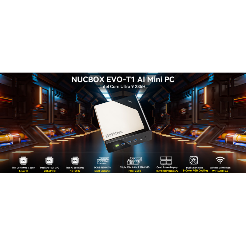 Mini PC GMKtec EVO T1 Intel Ultra 9 285H 64GB RAM + 2TB SSD WIN 11 Pro