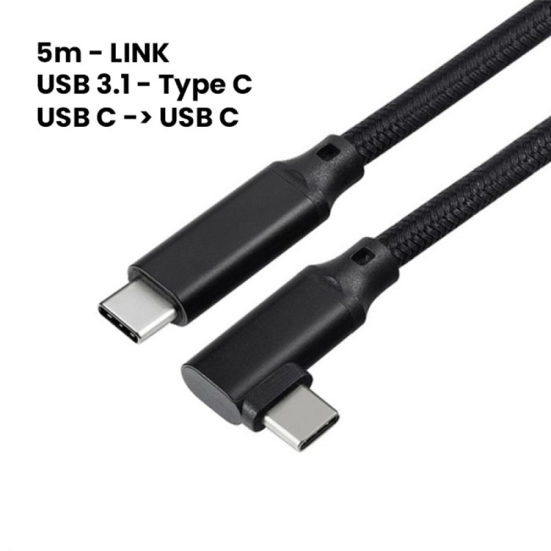 Meta Quest 3, Quest 3S, Quest 2 or PICO 4 USB-C Angled Cable 5m